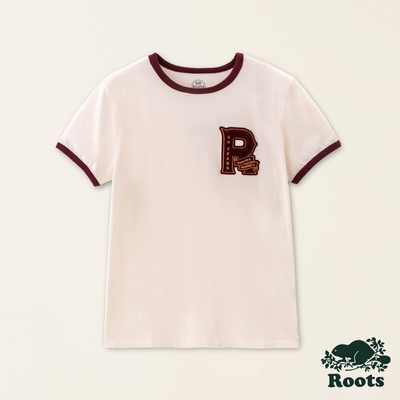 Roots女裝-#Roots50系列 刺繡大R有機棉短袖T恤-椰奶色