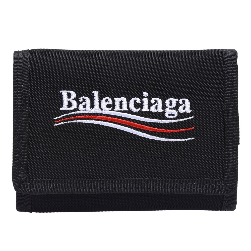 BALENCIAGA 經典Explorer系列品牌字母LOGO尼龍魔鬼氈三摺短夾(黑)