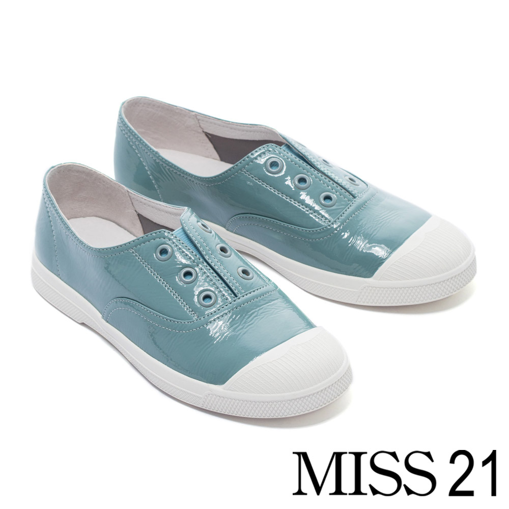 休閒鞋 MISS 21 簡約率性潮流無鞋帶造型全真皮休閒鞋－藍