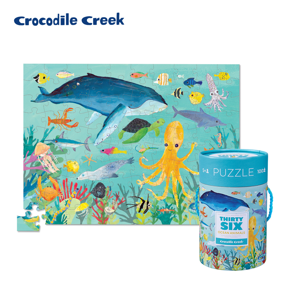 美國Crocodile Creek 生物主題學習桶裝拼圖-海洋生物