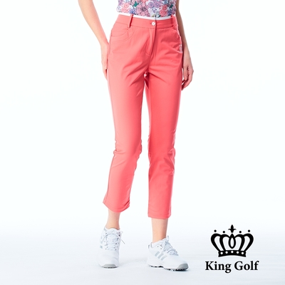【KING GOLF】女款素色刺繡舒適休閒高爾夫球長褲-粉色