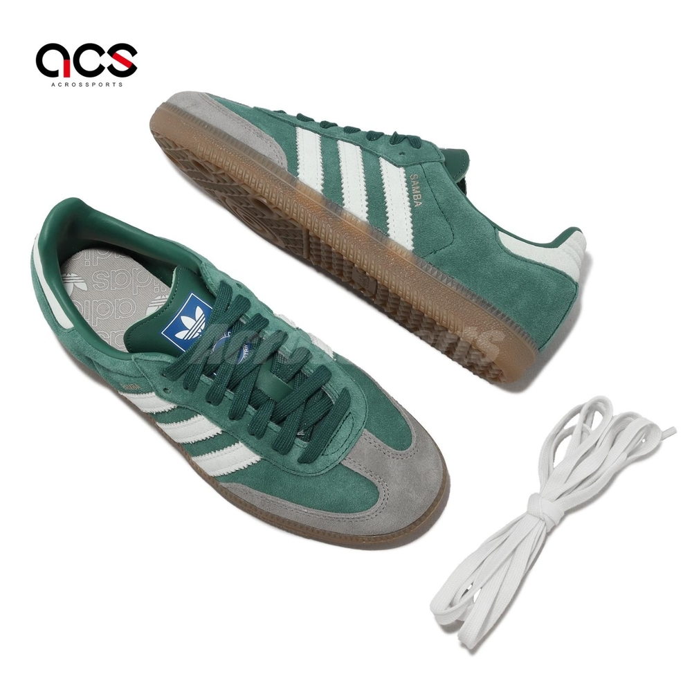 adidas 休閒鞋Samba OG 綠灰白男鞋女鞋焦糖底麂皮德訓鞋三葉草愛迪達