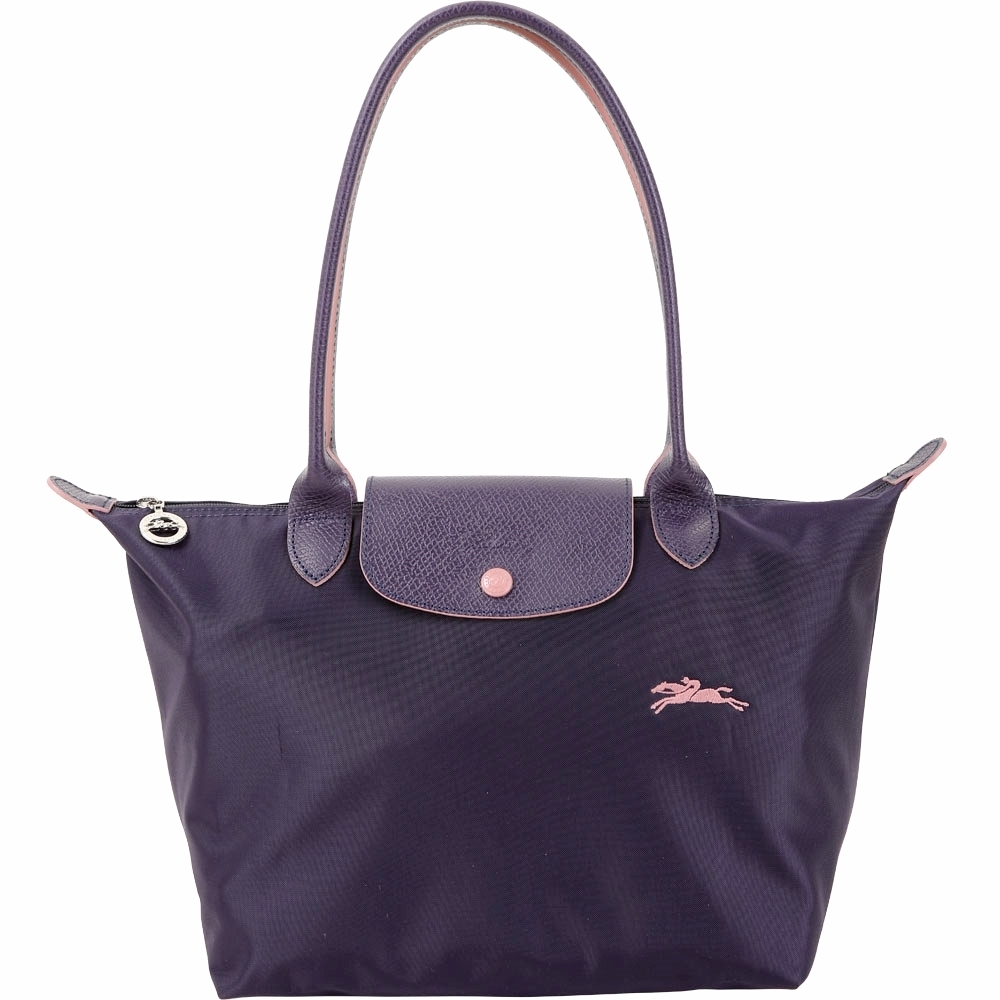 LONGCHAMP Le Pliage 大款 奔馬刺繡長提把水餃包(藍莓色)