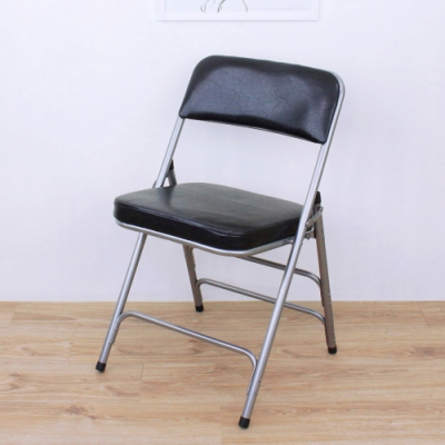 頂堅 厚型沙發PU皮革椅座(5公分泡棉)折疊椅/餐椅/洽談椅/工作椅/摺疊椅(黑色)