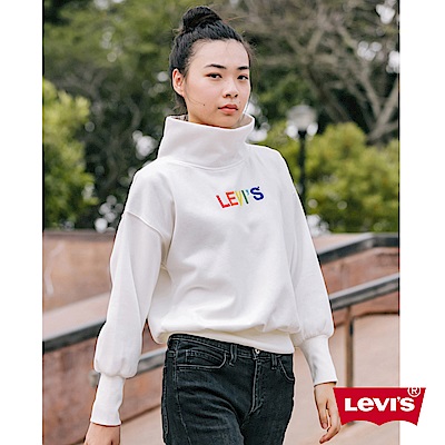 Levis 女款 高領大學T 落肩設計 彩虹字母Logo