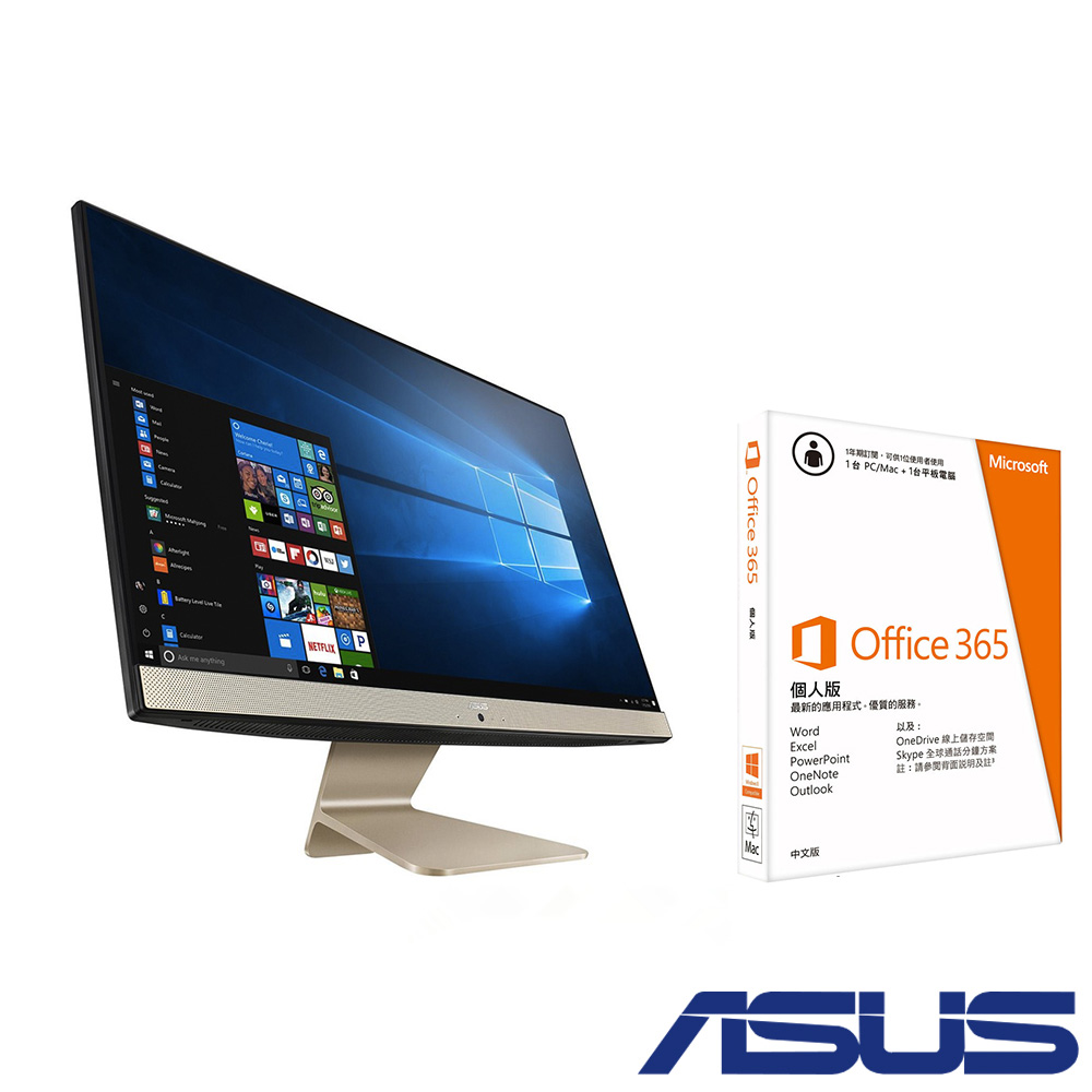 ASUS V222 22型+office 365組合 J4005/4G/1TB/Win10AIO桌上型電腦