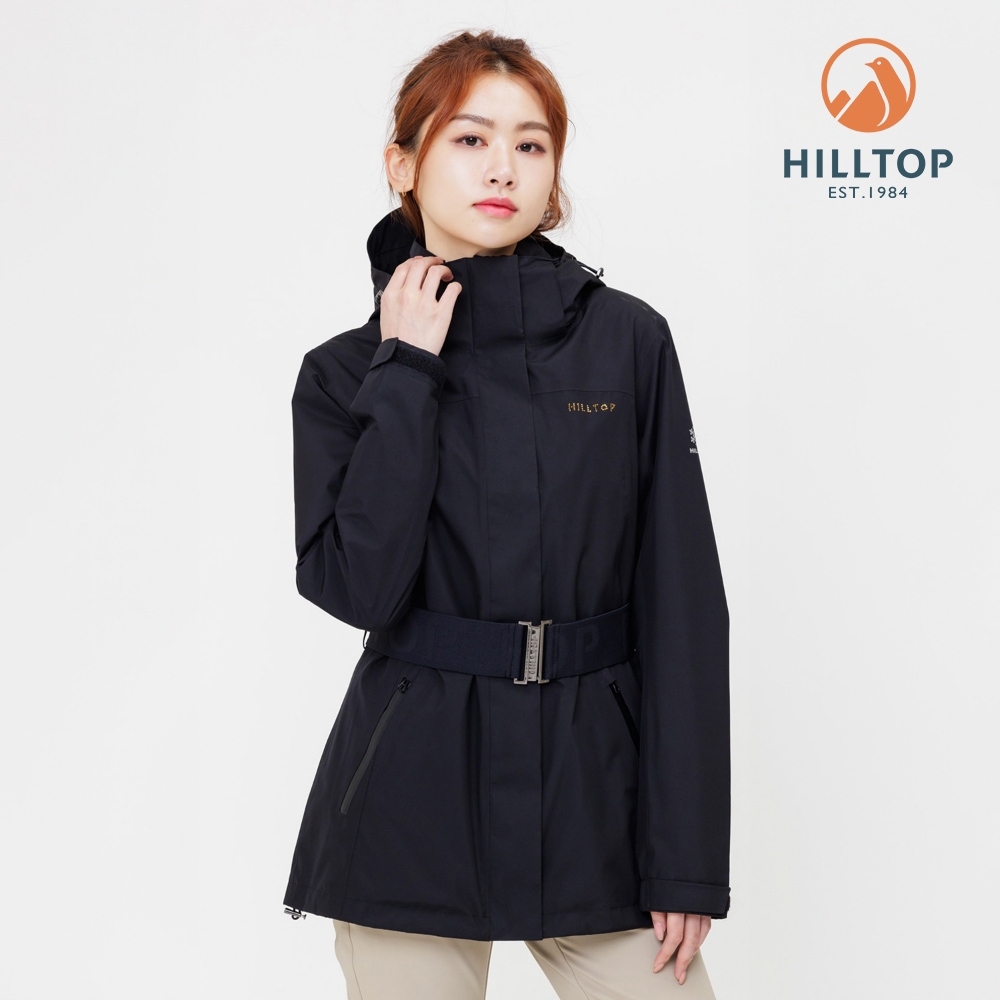 HILLTOP山頂鳥 GORE-TEX 防水防風透氣 單件式施華洛世奇水鑽可拆帽大衣外套(可銜接內件) 女款 黑｜PH22XFZ6ECA0