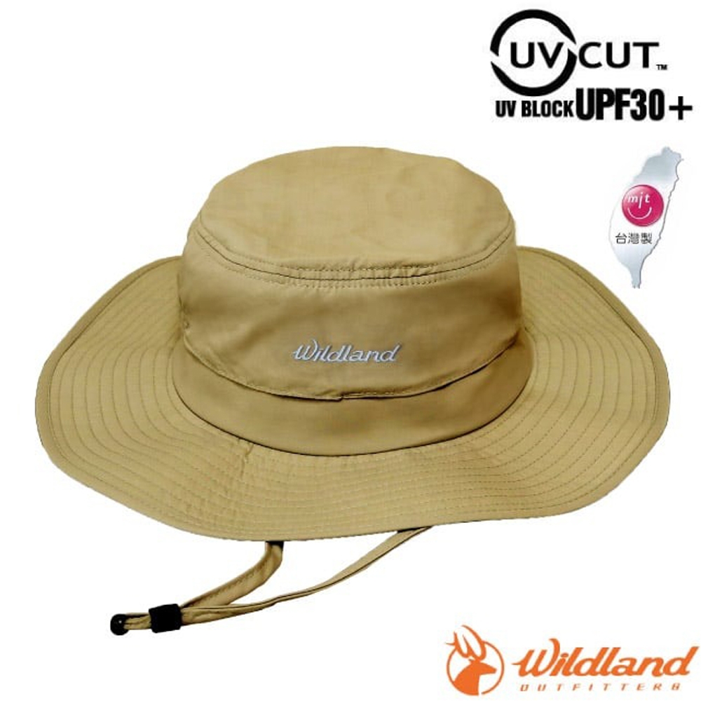 荒野 WildLand 中性抗UV 透氣網遮陽圓盤帽.防曬帽.大盤帽_WH1051-163 沙色