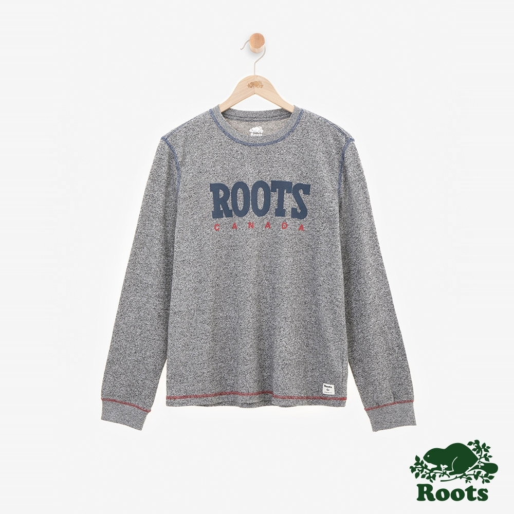 男裝ROOTS 絨面泡芙長袖T恤-灰色