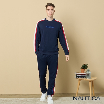 Nautica 男裝 品牌LOGO刷毛運動長褲-藍