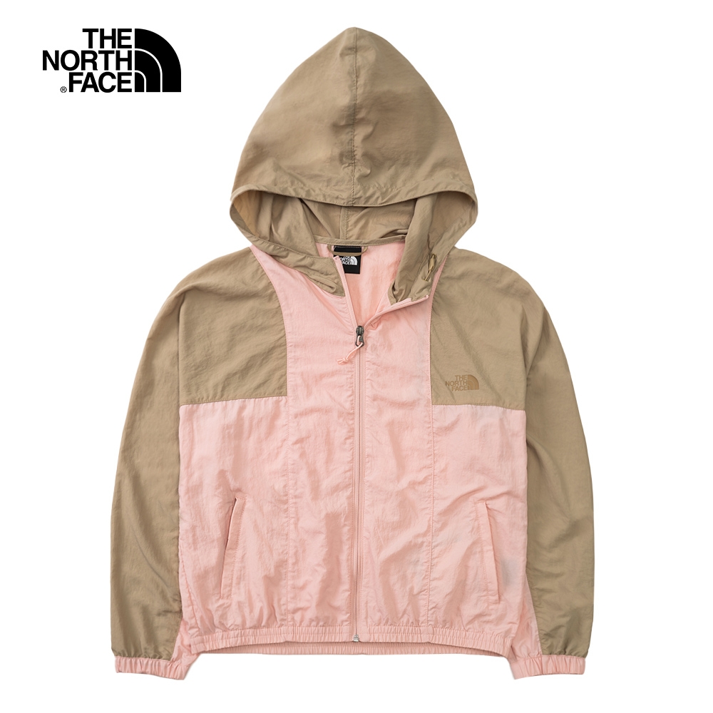 【The North Face 官方旗艦】北面女款粉棕撞色寬鬆短版防曬防風外套｜5JXI52X