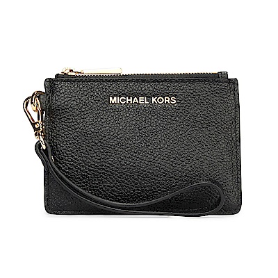 MICHAEL KORS Mercer 金LOGO荔枝紋皮革證件零錢手拿包-黑色