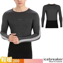 【Icebreaker】男 ZoneKnit 美麗諾羊毛 網眼透氣保暖圓領長袖上衣-BF200.T恤_IB0A56HA-585 深灰/黑