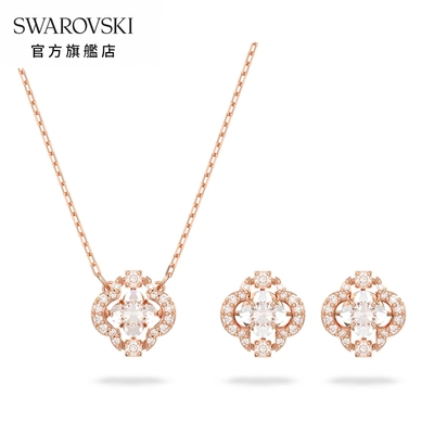 SWAROVSKI 施華洛世奇 Sparkling Dance 套裝, 幸運草, 白色, 鍍玫瑰金色調