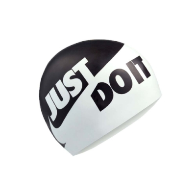 NIKE JUST DO IT 成人矽膠泳帽  SWIM 黑白