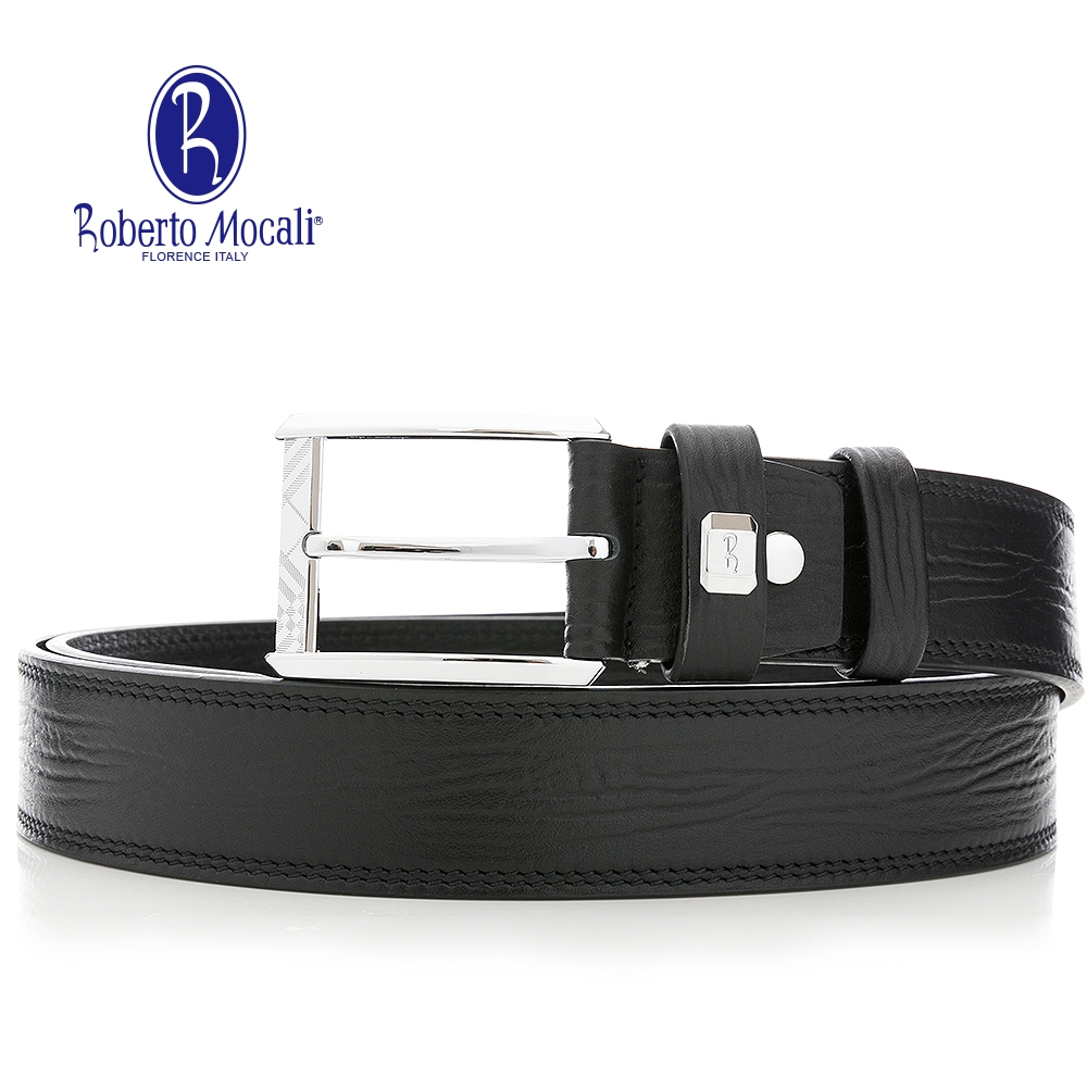 【Roberto Mocali】(RM-8204BKF)扣洞式皮帶-黑色