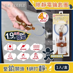 日本ELEBLO-頂級4倍強效條紋編織除靜電薑餅人造型皮革鑰匙圈-條紋天空藍1入/盒(1.9秒急速除靜電)