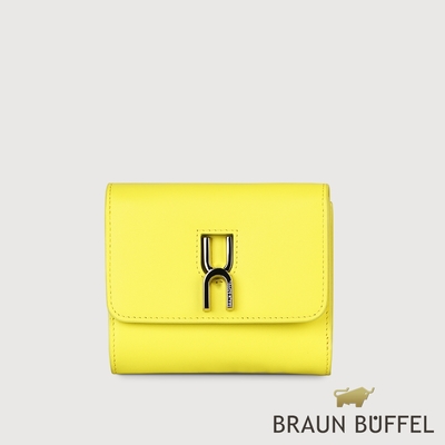 【BRAUN BUFFEL 德國小金牛】台灣總代理 賽德琳 5卡三折短夾-青檸色/BF828-414-CYL