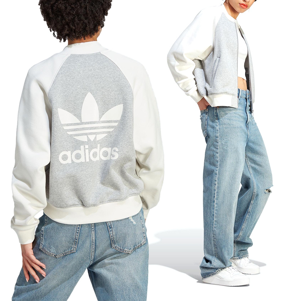 Adidas Fleece Jacket 女 灰白色 休閒 日常 短版 立領 口袋 拉鍊 外套 IL3795