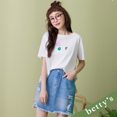 betty’s貝蒂思 帆船牛仔刷破不對稱短裙(淺藍)