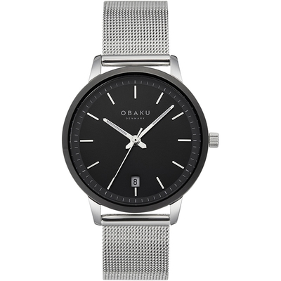 OBAKU 簡約美學淑女米蘭時尚腕錶-黑X銀帶-V270LDABMC-34mm