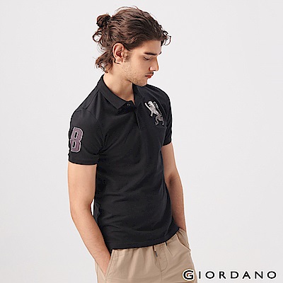 GIORDANO 男裝勝利獅王漸層刺繡彈力萊卡POLO衫-39 標誌黑