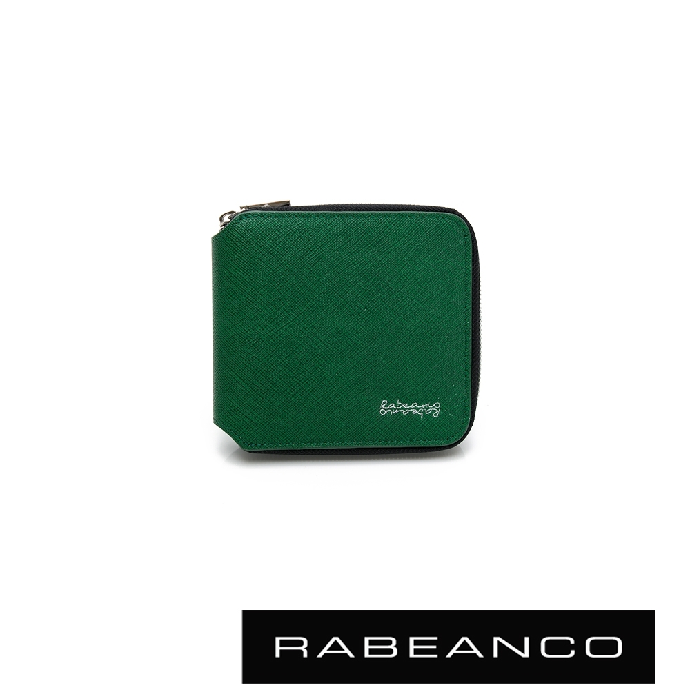 RABEANCO 迷時尚壓紋拉鍊零錢短夾 綠色/黑色-雙11限定9折
