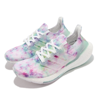 adidas 慢跑鞋 Ultraboost 21 W 運動 女鞋 愛迪達 襪套 透氣 避震 馬牌底 路跑 白 彩 GZ7104