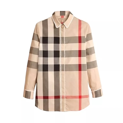 【BURBERRY 巴寶莉】-4050170 經典格紋棉質襯衫 XS號(卡其色)