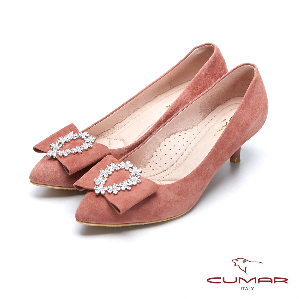 【CUMAR】復古典雅- 柔美蝴蝶結花圈鑽飾高跟鞋