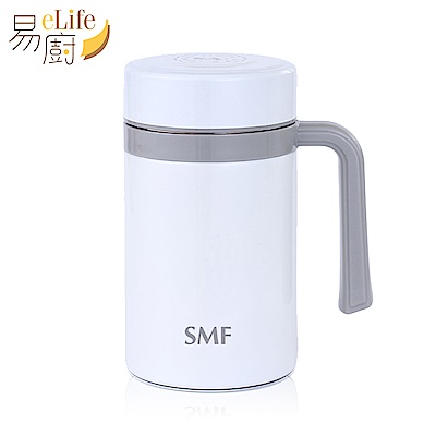 eLife易廚 SMF雙層真空骨瓷把手保溫杯475ml(雪花白)