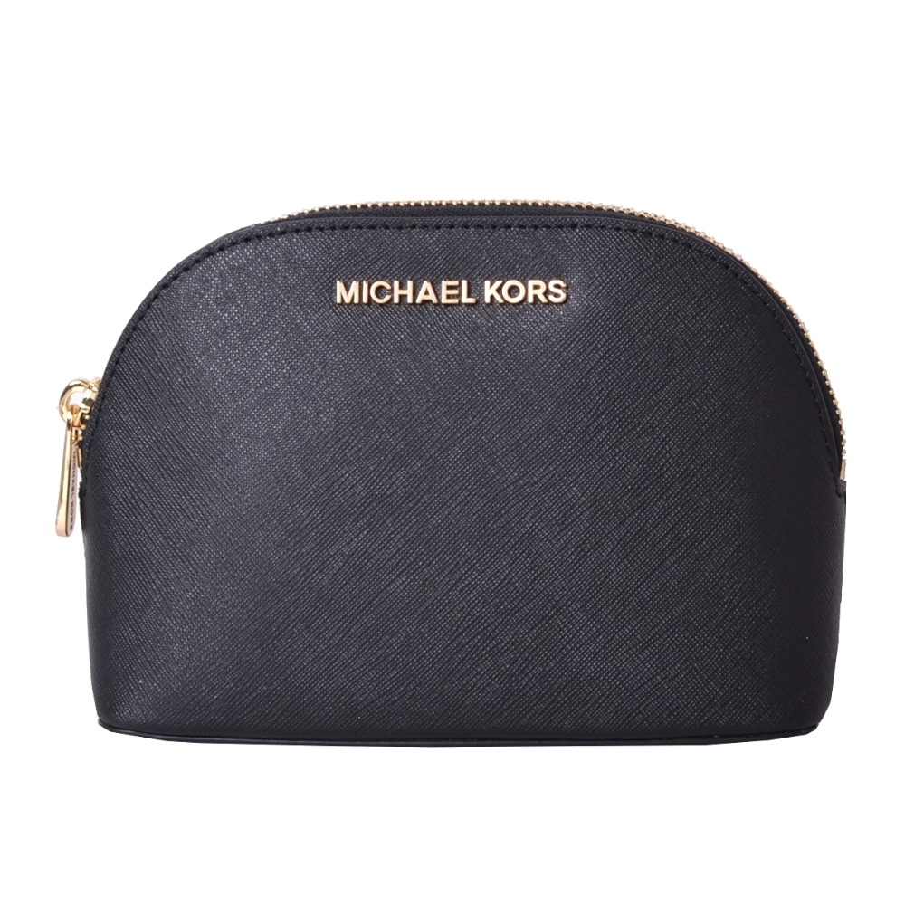 MICHAEL KORS JET SET TRAVEL金字LOGO防刮皮革化妝包-時尚黑