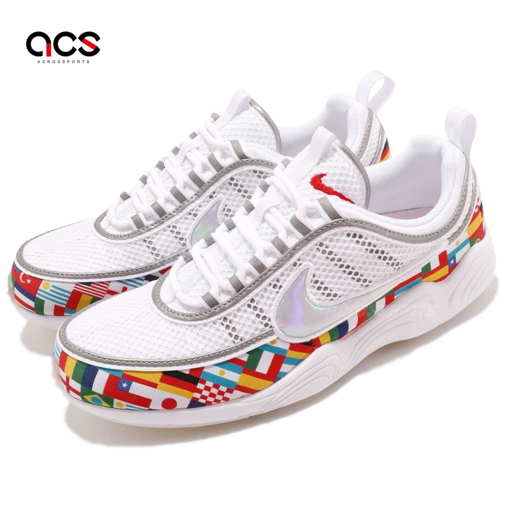 Nike 休閒鞋 Air Zoom Spiridon 男鞋 反光 氣墊 避震 世足 國旗印花 穿搭 白 彩 AO5121100