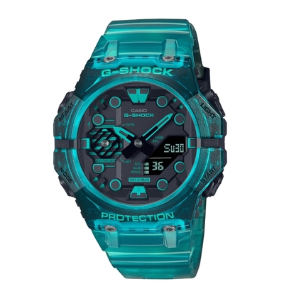 CASIO 卡西歐 G-SHOCK 藍牙連線 碳纖維核心防護雙顯手錶-土耳其藍 GA-B001G-2A