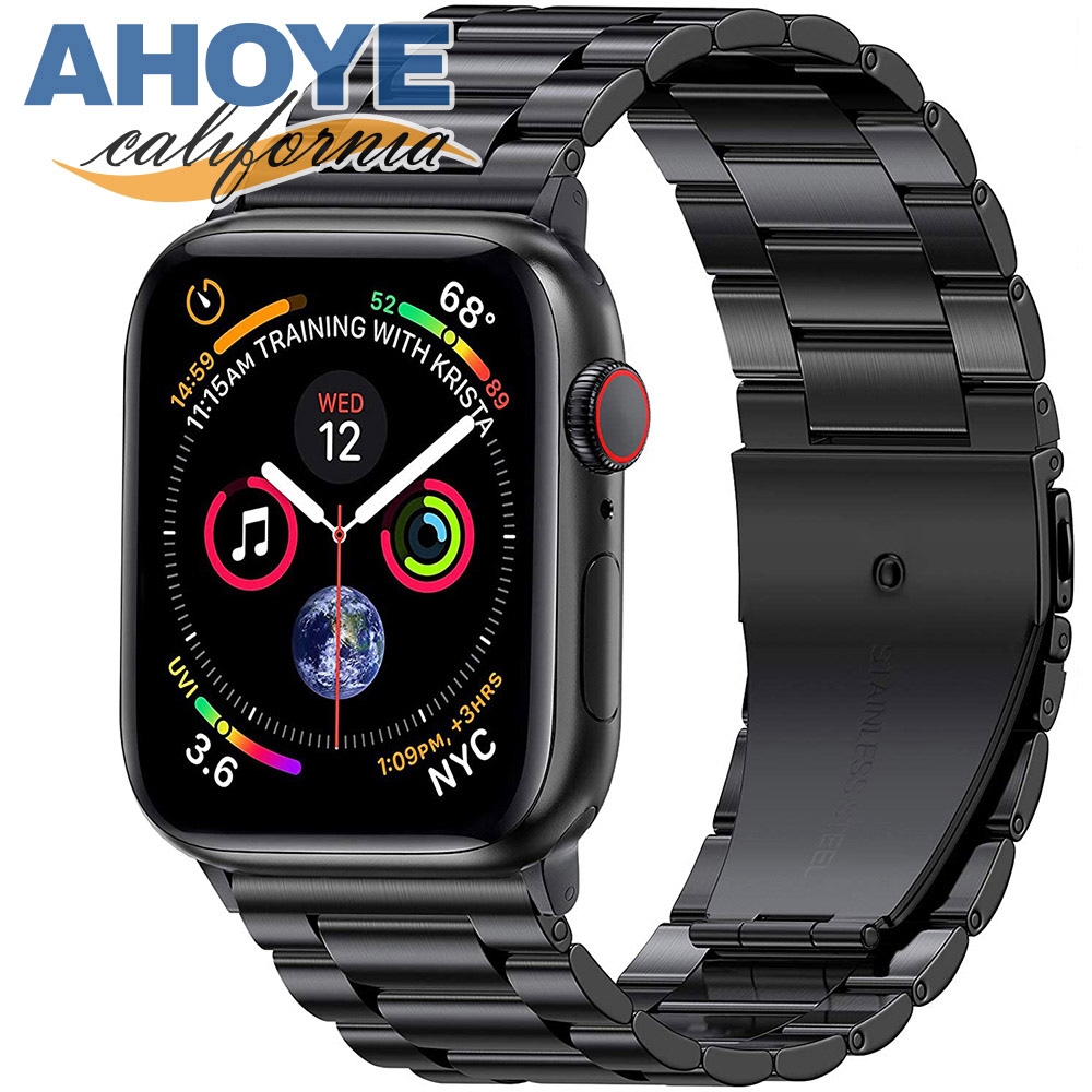 Ahoye 42/44mm Apple Watch 不鏽鋼金屬錶帶 黑色