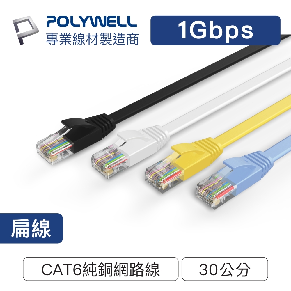 POLYWELL CAT6 高速網路傳輸扁線 /0.3M