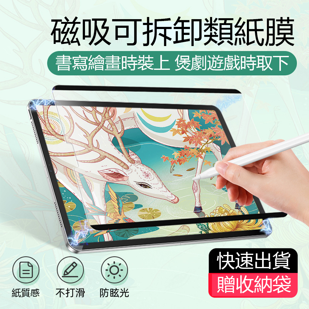 iPad Air4 2020/Pro11 2021磁吸類紙膜 可拆卸繪畫專用膜 砂感紙質鋼化平板保護貼