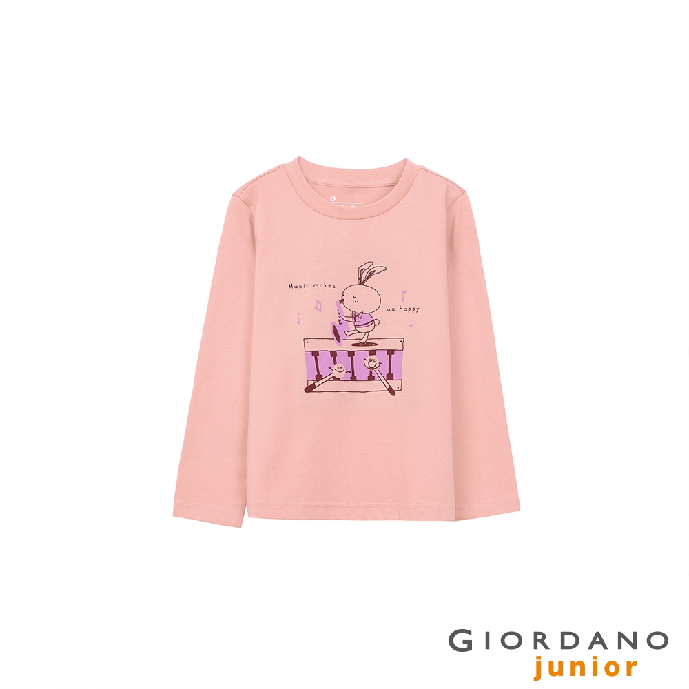 GIORDANO 童裝樂器兔印花長袖T恤 - 82 桃皮粉紅