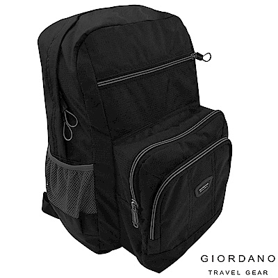 GIORDANO 佐丹奴休閒格紋可折疊後背包(經典黑)