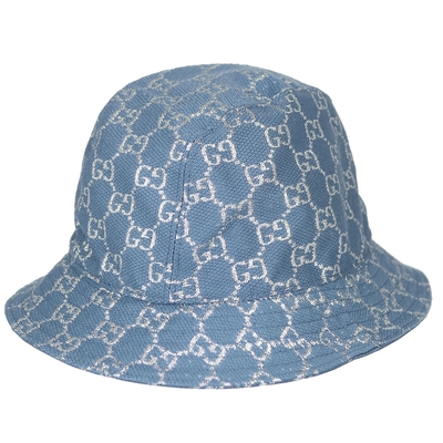 Gucci GG Lamé Bucket 義大利製GG LOGO緹花布漁夫帽(藍/銀線字/631951