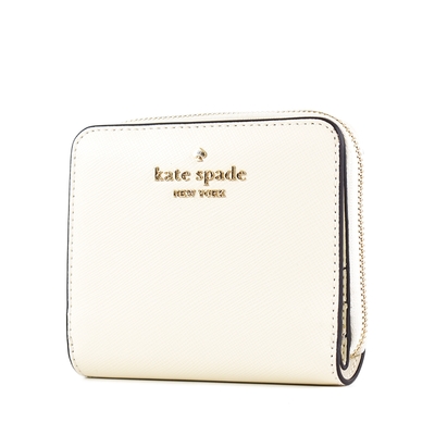 KATE SPADE Staci 防刮十字紋零錢袋釦式短夾-米白