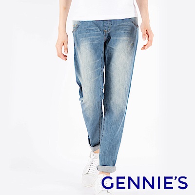 Gennies專櫃-立體剪裁刷色一體成型牛仔褲-藍(T4F51)