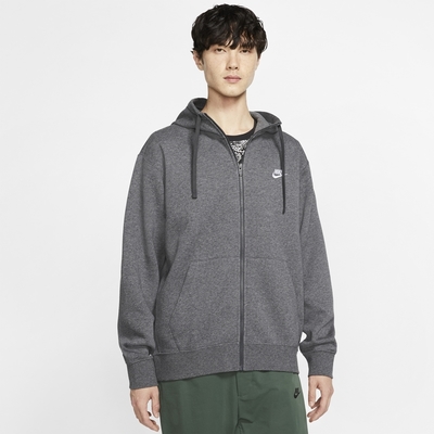 NIKE AS M NSW CLUB HOODIE FZ BB 男休閒外套-黑灰-BV2646071