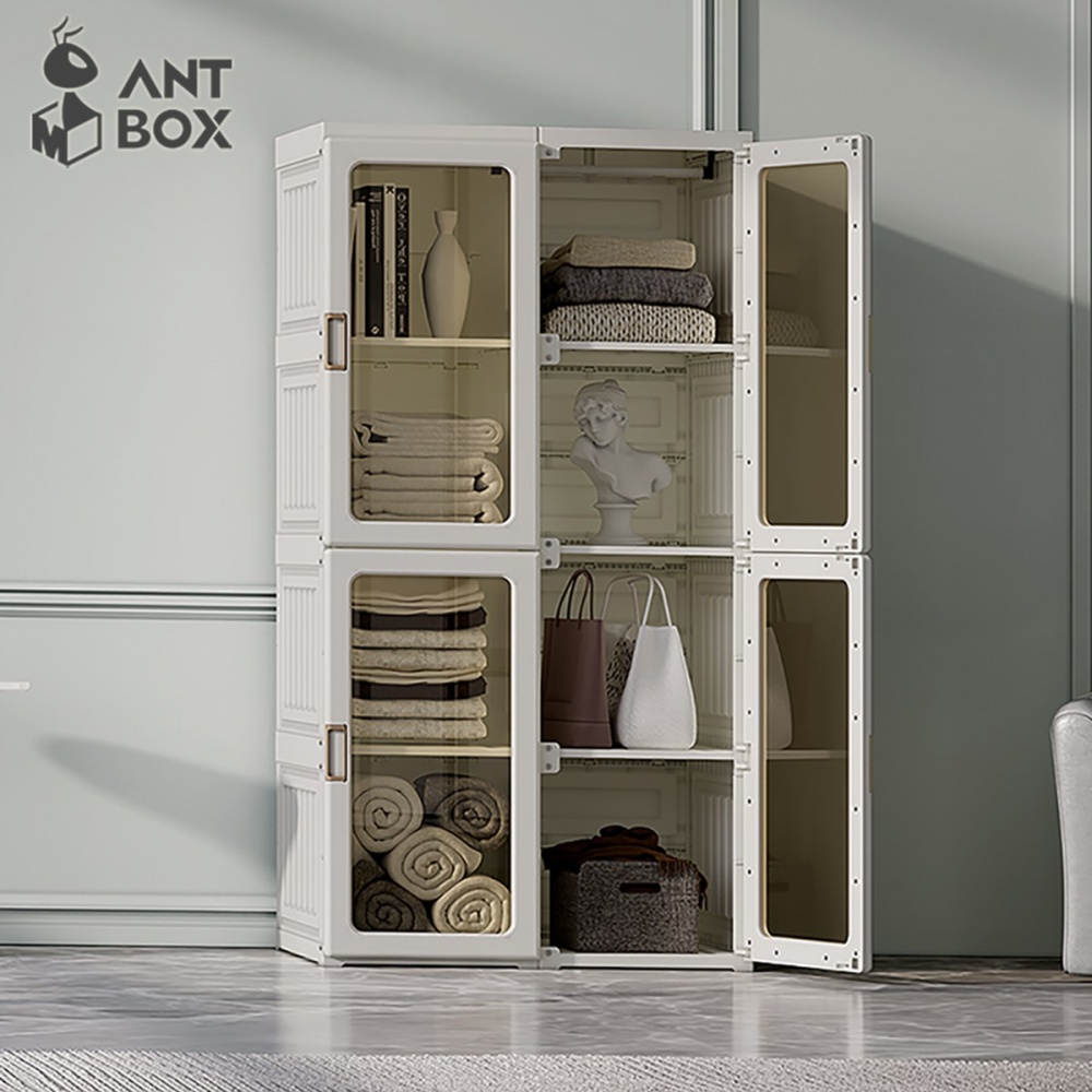 【ANTBOX 螞蟻盒子】免安裝折疊式衣櫃8格(茶色款) (H014347328)