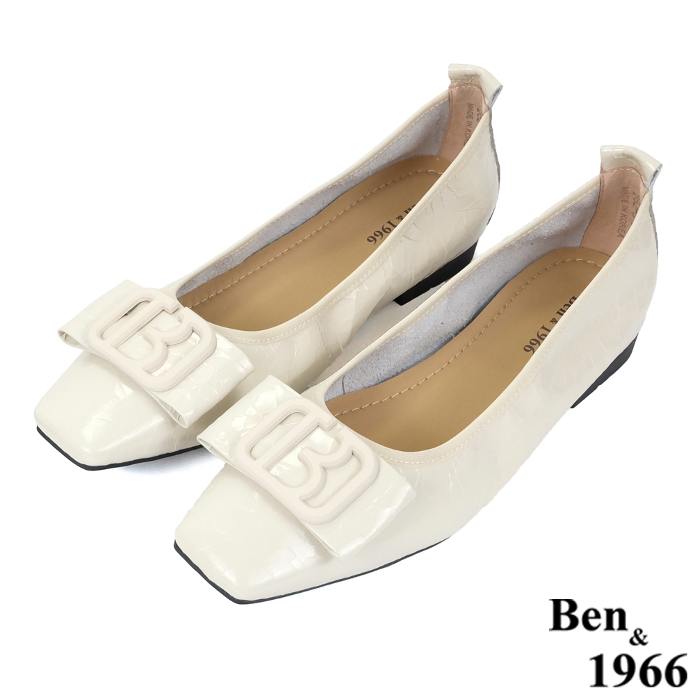 Ben&1966高級牛油皮時尚方頭包鞋-米白(236393)