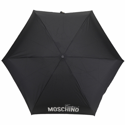 MOSCHINO 抗UV 晶亮粉收納盒字母印花摺疊晴雨傘(黑色)