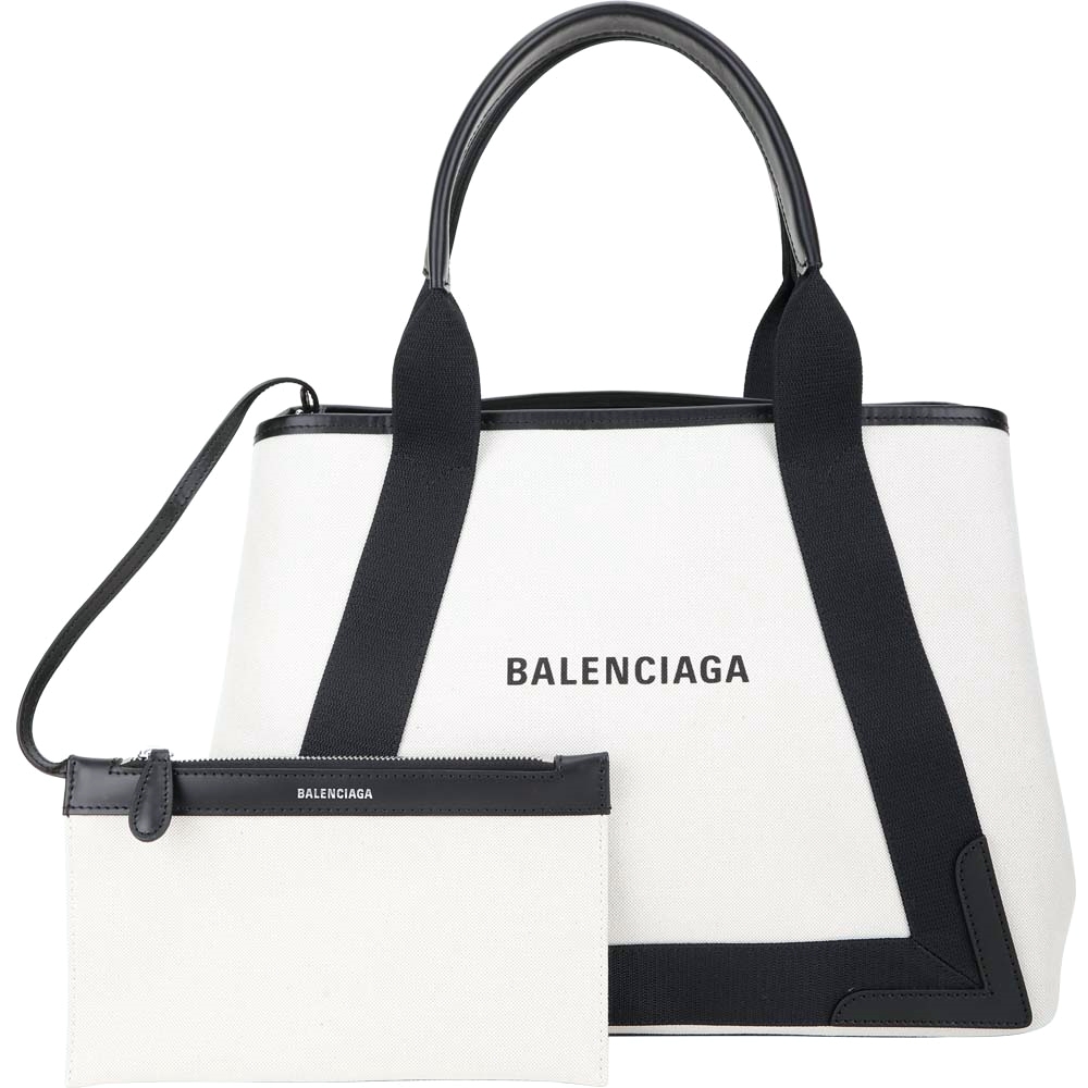 BALENCIAGA Navy Cabas M 黑白色帆布手提/肩背托特包(附萬用包)