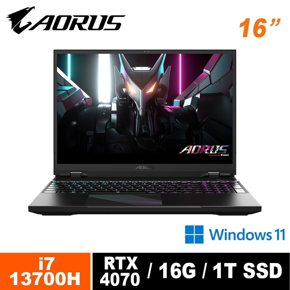 技嘉GIGABYTE AORUS 16 BSF-73TW654SH 16吋電競筆電 (i7-13700H/RTX4070/16G/1TB SSD/Win11/QHD+ 240Hz)