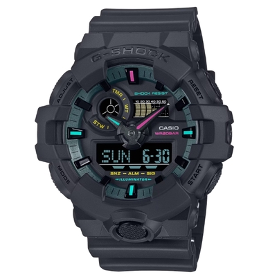 CASIO卡西歐 G-SHOCK 電競時尚 搶眼螢光 大錶徑 雙顯系列 GA-700MF-1A_53.4mm