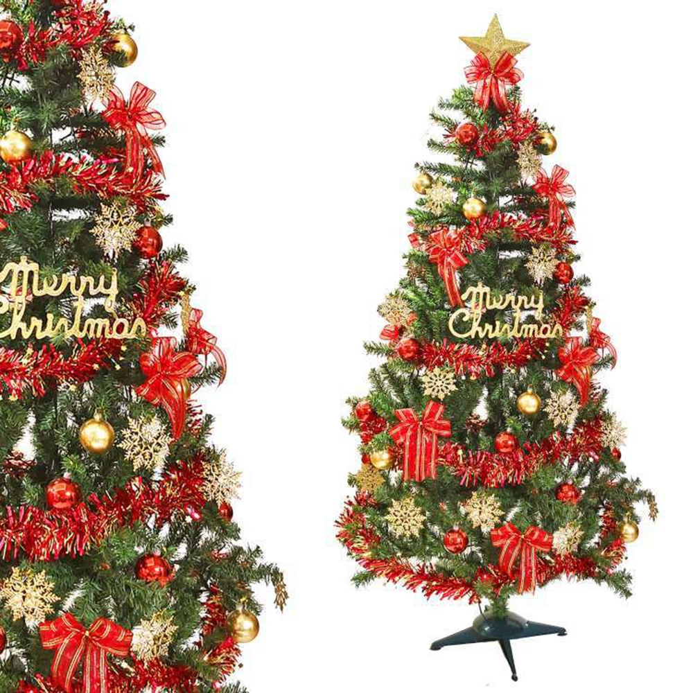 摩達客耶誕-8尺/8呎(240cm)特仕幸福型裝飾綠色聖誕樹(綺紅金雪系配件)含全套飾品不含燈